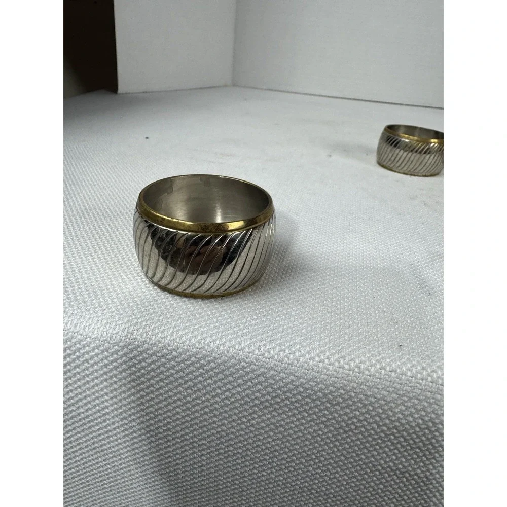 Vintage hammered metal gold and silver‎ toned napkin rings set of 7
